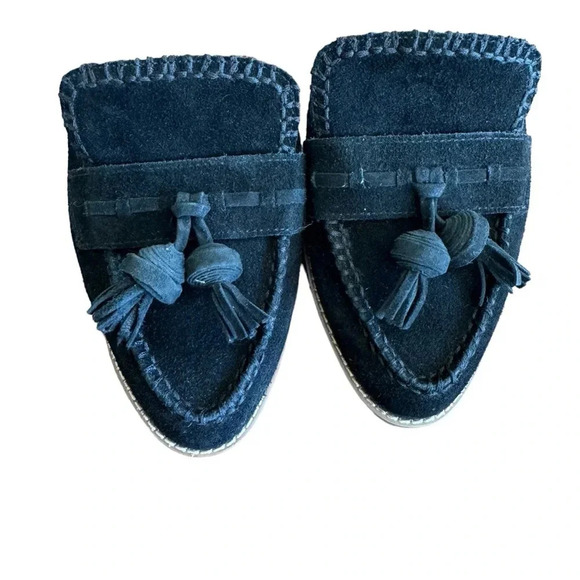 Nine West Black Suede Leather Tasseled Flat Mules Womens size 8.5 - Picture 6 of 13